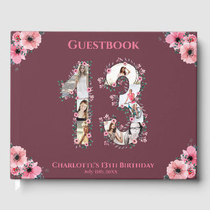 Big 13. Geburtstag Foto Collage Flower Girl Pink Gästebuch