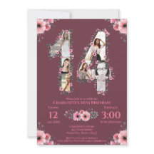 Big 14. Geburtstag Girl Foto Collage Pink Blume