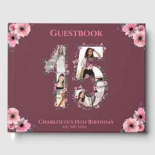 Big 15. Geburtstag Foto Collage Flower Girl Pink Gästebuch
