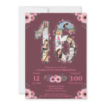 Big 16. Geburtstag Girl Foto Collage Pink Blume