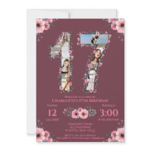 Big 17. Geburtstag Girl Foto Collage Pink Blume