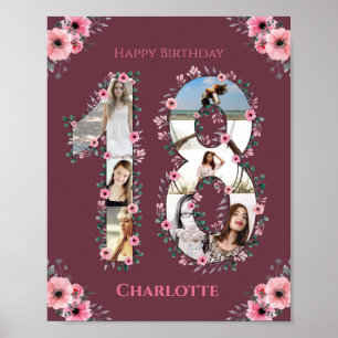 Big 18. Geburtstag Pink Flower Girl FotoCollage Poster