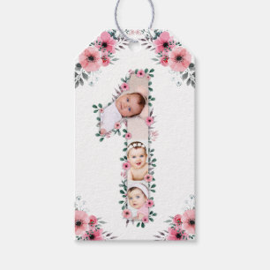 Big 1. Geburtstag Girl Foto Collage Pink Blume Geschenkanhänger