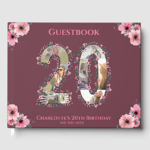 Big 20. Geburtstag Foto Collage Flower Girl Pink Gästebuch