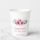 Big 21. Geburtstag Pink Blume FotoCollage Weiß Pappbecher (Rückseite)