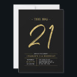 Big 21 | Gold & Black 21. Geburtstag Party Einladung<br><div class="desc">Feiern Sie Ihren besonderen Tag mit dieser stilvollen Party Einladung zum 21. Geburtstag. Dieses Design verfügt über ein Pinselskript "The Big 21" mit einem sauberen Layout in einer Schwarz-Gold Farbkombination. Weitere Designs und Party-Zubehör sind in meinem Shop BaraBomDesign erhältlich.</div>