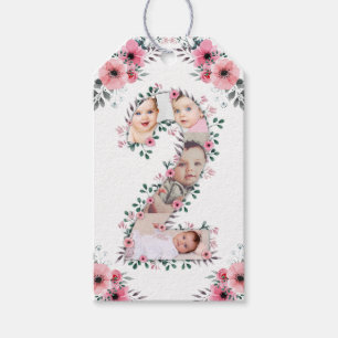 Big 2. Geburtstag Girl Foto Collage Pink Blume Geschenkanhänger