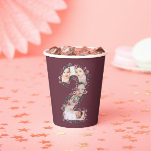Big 2. Geburtstag Girl Foto Collage Pink Blume Pappbecher