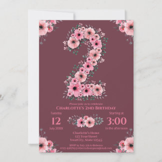 Big 2. Geburtstag Pink Blume Girl Green Folies Einladung