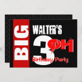 Big 30 Birthday Modern Red White Black W1711 Einladung (Vorne/Hinten)