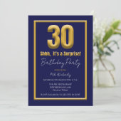 Big 30 Surprise Birthday Party Navy Blue Einladung (Stehend Vorderseite)