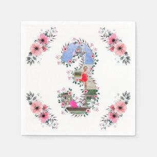 Big 3. Geburtstag Girl Foto Collage Pink Blume Serviette