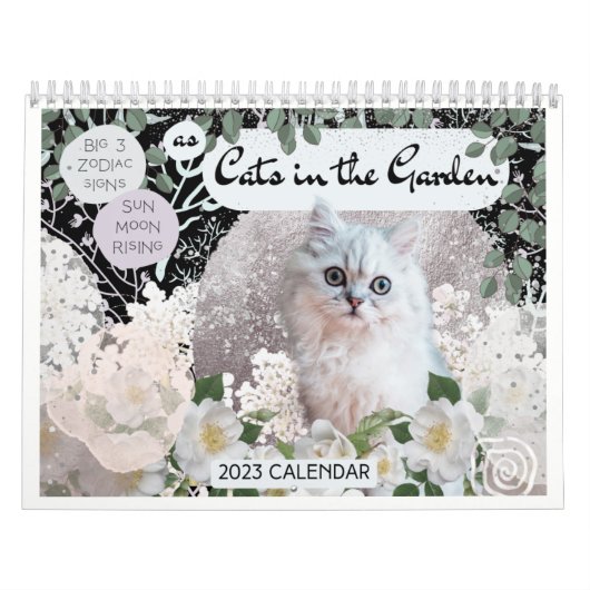 Big 3 Zeichen als Katzen im Garten 2023 Kalender (Titelbild)