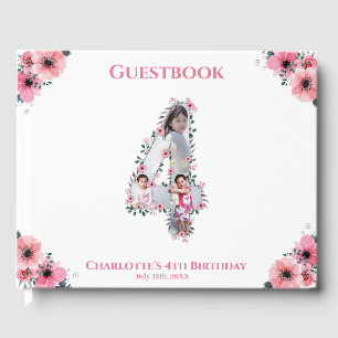 Big 4th Birthday Foto Collage Flower Girl White Gästebuch