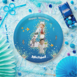 Big 4th Birthday FotoCollage unter dem Meer Pappteller