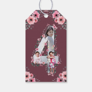 Big 4th Birthday Girl Foto Collage Pink Blume Geschenkanhänger