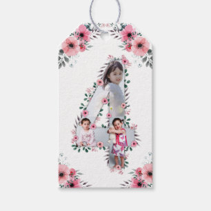 Big 4th Birthday Girl Foto Collage Pink Blume Geschenkanhänger