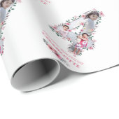 Big 4th Birthday Girl Foto Collage Pink Blume Geschenkpapier (Rolleneckpunkt)