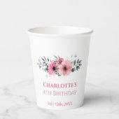 Big 4th Birthday Girl Foto Collage Pink Blume Pappbecher (Rückseite)