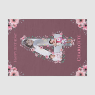 Big 4th Birthday Girl Foto Collage Pink Blume Seidenpapier