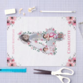 Big 4th Birthday Girl Foto Collage Pink Blume Seidenpapier (Handwerk)