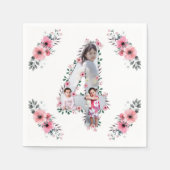 Big 4th Birthday Girl Foto Collage Pink Blume Serviette (Vorderseite)