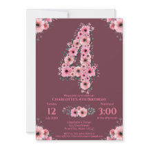 Big 4th Birthday Pink Blume Girl Green Folies