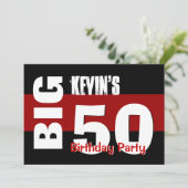 Big 50 Birthday Modern Red White Black W1709 Einladung (Stehend Vorderseite)