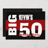 Big 50 Birthday Modern Red White Black W1709 Einladung (Vorne/Hinten)