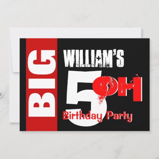 Big 50 Birthday Modern Red White Black W1732 Einladung (Vorderseite)
