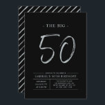 Big 50 | Silver & Black 50. Geburtstagsparty Einladung<br><div class="desc">Feiern Sie Ihren besonderen Tag mit dieser stilvollen 50. Geburtstagsfeier. Dieses Design verfügt über ein Pinselskript "The Big 50" mit einem sauberen Layout in einer Schwarz-Silber-Farbkombination. Weitere Designs und Party-Zubehör sind in meinem Shop BaraBomDesign erhältlich.</div>