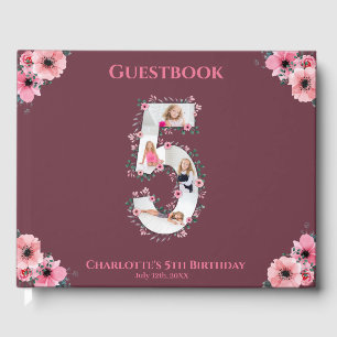 Big 5th Birthday Foto Collage Flower Girl Pink Gästebuch