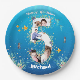 Big 5th Birthday FotoCollage unter dem Meer Pappteller