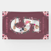 Big 5th Birthday Girl Foto Collage Pink Blume Banner (Horizontal)