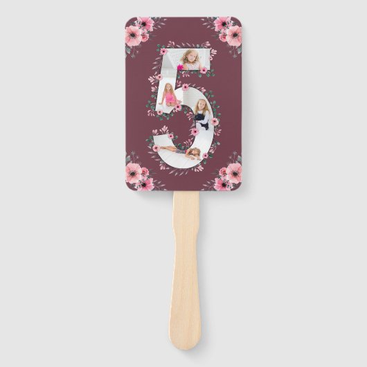 Big 5th Birthday Girl Foto Collage Pink Blume Fächer (Vorderseite)