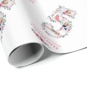 Big 5th Birthday Girl Foto Collage Pink Blume Geschenkpapier (Rolleneckpunkt)
