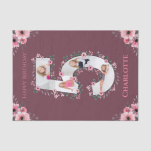 Big 5th Birthday Girl Foto Collage Pink Blume Seidenpapier