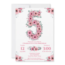 Big 5th Birthday Green Foliage Girl Pink Blume