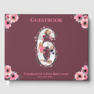 Big 6th Birthday Foto Collage Flower Girl Pink Gästebuch