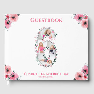 Big 6th Birthday Foto Collage Flower Girl White Gästebuch