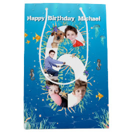 Big 6th Birthday Foto Collage unter dem Meer Mittlere Geschenktüte