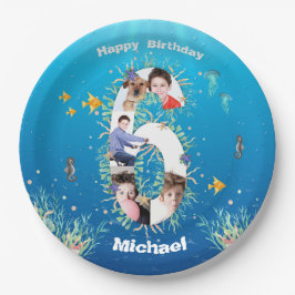 Big 6th Birthday Foto Collage unter dem Meer Pappteller