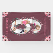Big 6th Birthday Girl Foto Collage Pink Blume Banner (Horizontal)