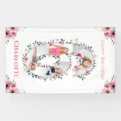 Big 6th Birthday Girl Foto Collage Pink Blume Banner (Horizontal)