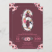 Big 6th Birthday Girl Foto Collage Pink Blume Einladung (Vorne/Hinten)