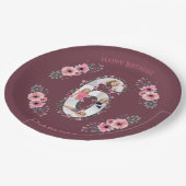 Big 6th Birthday Girl Foto Collage Pink Blume Pappteller (Schrägansicht)