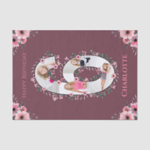 Big 6th Birthday Girl Foto Collage Pink Blume Seidenpapier