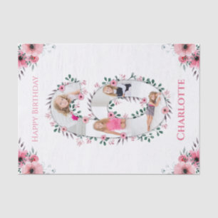 Big 6th Birthday Girl Foto Collage Pink Blume Seidenpapier