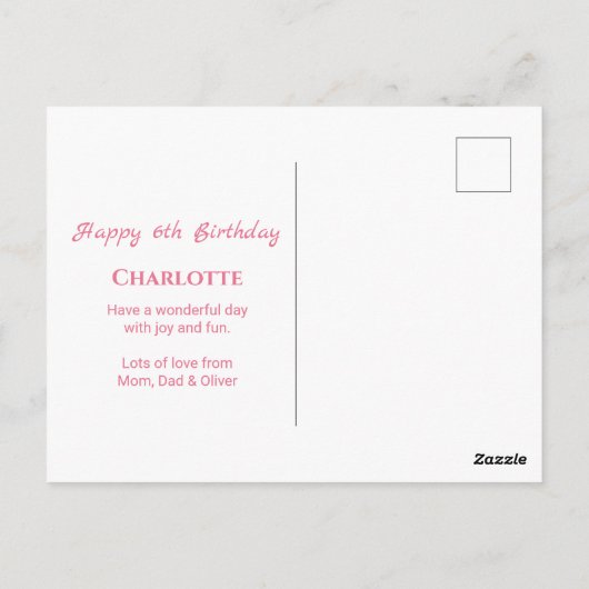 Big 6th Birthday Pink Blume Girl Green Folies Postkarte (Rückseite)