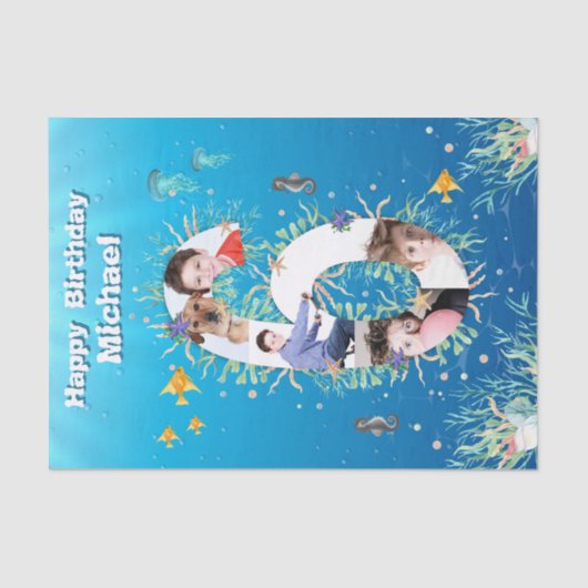 Big 6th under Sea Geburtstagskollage Seidenpapier (Vorderseite)
